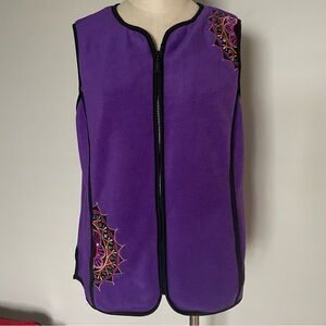Bob Mackie wearable art purple embroidered fleece vest size M